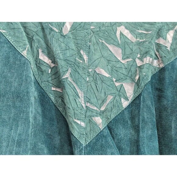 Paris Sport Club Womens Suede Turquoise Bomber Jacket Vtg Size Large Leaf Motif - Picture 9 of 16